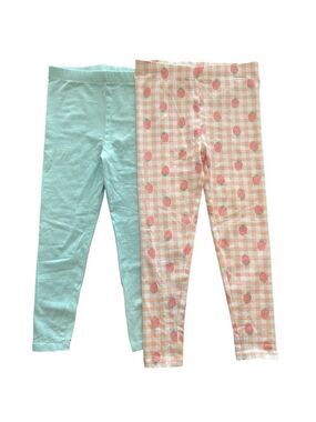 Rococo Set of 2 Checkered Plaid Patterned & Turquoise Cotton Leggings